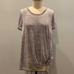 Women's destressed tie front t shirt